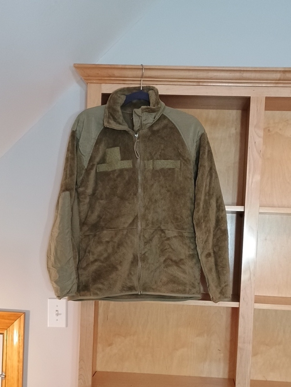 Men's Olive Green/Brown Fleece Jacket Medium Long
